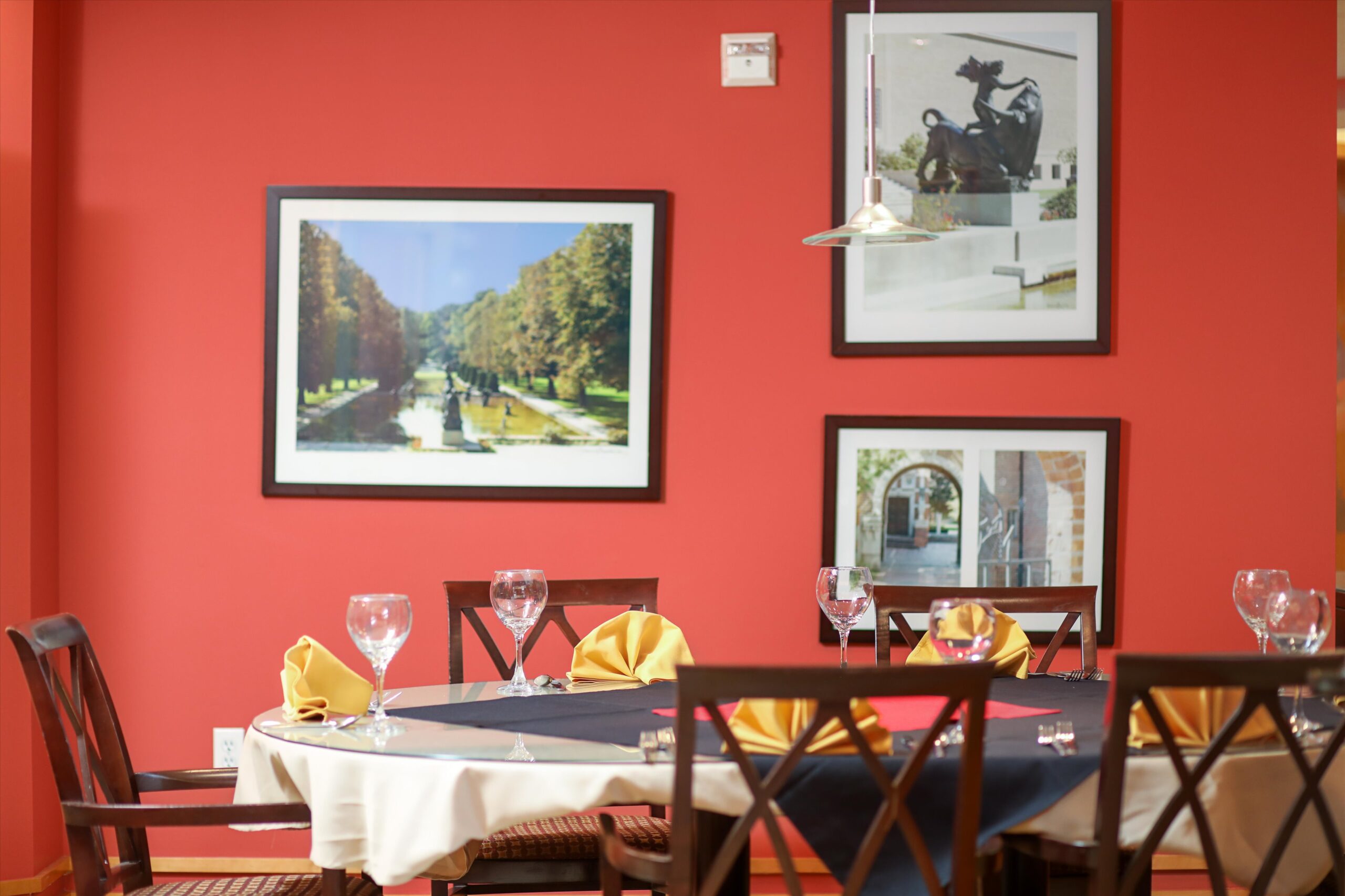 dining room with red wall
