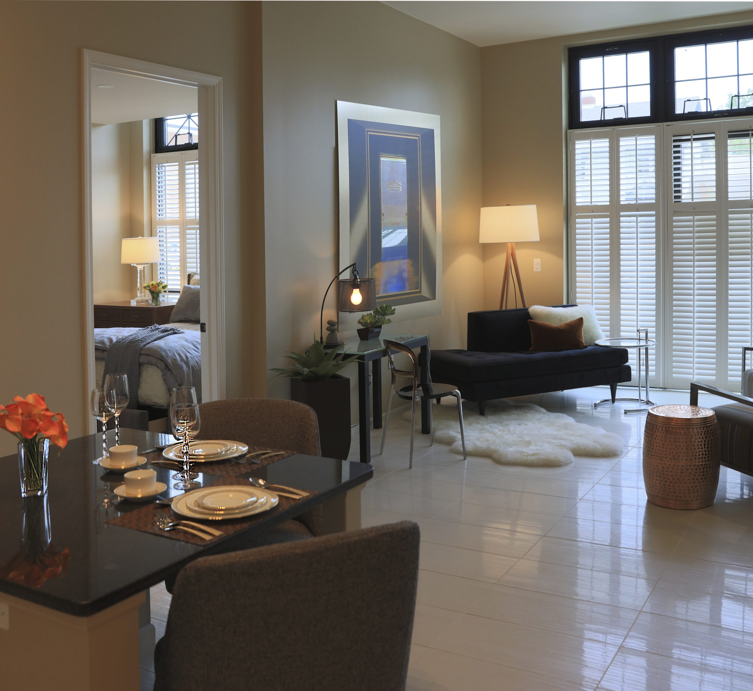 kitchen table and living room seating