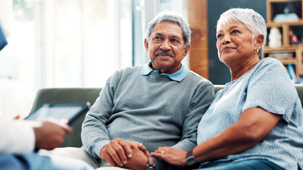 Senior couple exploring their independent living options.